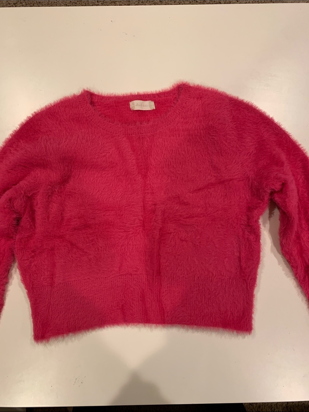 Womens Hot Pink Fuzzy Crewneck Sweater
